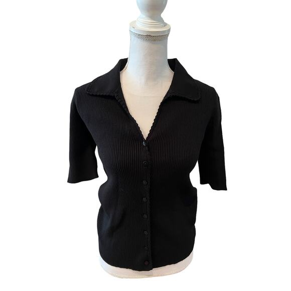 Elie Tahari Black Button-Up Sweater - Picture 2 of 8